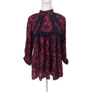 Bhanuni By Jyoti Anthropologie Embellished Floral Top M Black Red Lace EUC